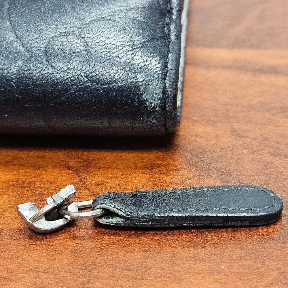 CHANEL Camellia Embossed Lambskin Organizer Wallet Black‎ Silver CC 16 Series
